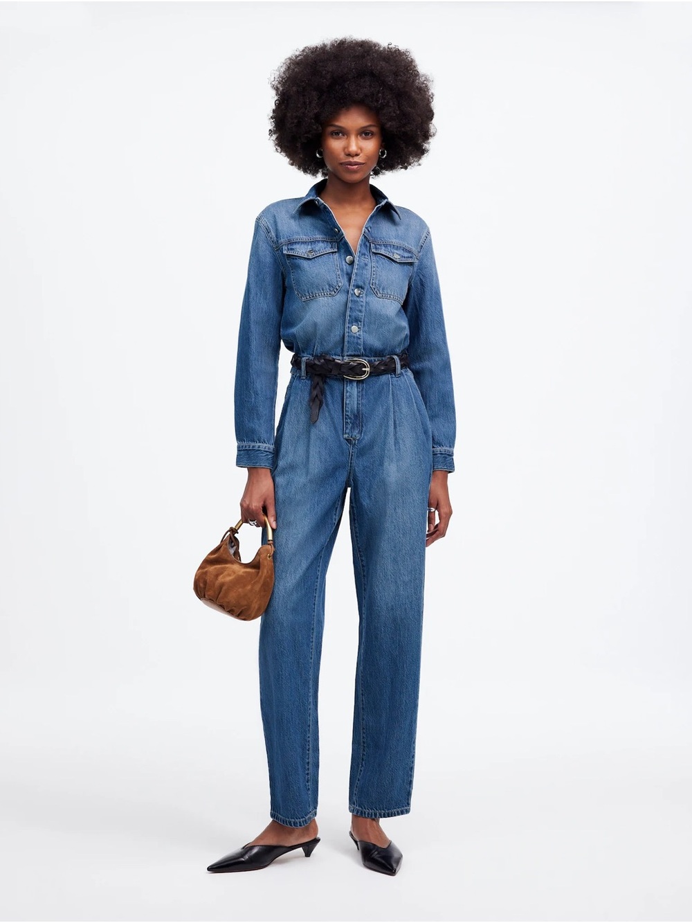 Madewell Pleated Barrel-Leg Jumpsuit in Baywood Wash: Airy Denim Edition